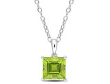 2.70 Carat (ctw) Princess-Cut Peridot Solitaire Pendant Necklace in Sterling Silver with Chain