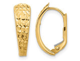 Diamond Cut Leverback Hoop Earrings in 14K Yellow Gold