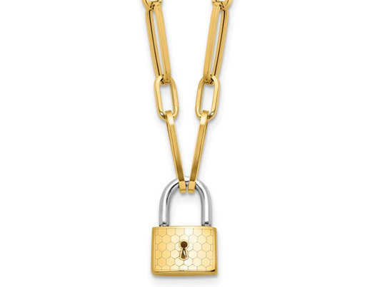 14K Yellow Gold Fancy Link with Lock Necklace (Chain 18.25 Inche)