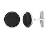 Sterling Silver Round Black Onyx Cuff Links