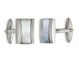 Stainless Steel Polished Rectangle Cuff Links with Mother of Pearl