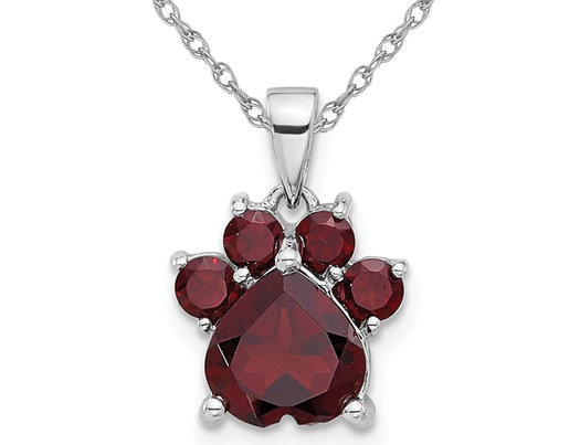 2.28 Carat (ctw) Garnet Paw Charm Pendant Necklace in Sterling Silver with Chain