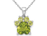 1.95 Carat (ctw) Peridot Paw Charm Pendant Necklace in Sterling Silver with Chain