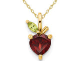 1.00 Carat (ctw) Garnet and Peridot Apple Charm Pendant Necklace in 14K Yellow Gold with Chain