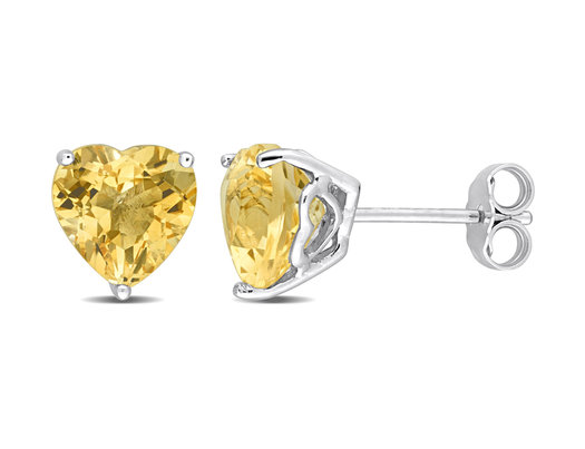 3.28 Carat (ctw) Citrine Heart-Shape Solitaire Stud Earrings in Sterling Silver