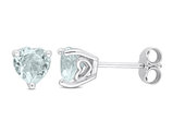 1.30 Carat (ctw) Aquamarine Heart-Shape Solitaire Stud Earrings in Sterling Silver
