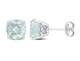 3.30 Carat (ctw) Aquamarine Solitaire Stud Earrings in Sterling Silver (6mm)