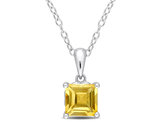 1.05 Carat (ctw) Princess-Cut Citrine Solitaire Pendant Necklace in Sterling Silver with Chain