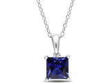1.34 Carat (ctw) Princess-Cut Lab-Created Blue Sapphire Solitaire Pendant Necklace in Sterling Silver with Chain