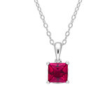 1.46 Carat (ctw) Lab-Created Ruby Princess Solitaire Pendant Necklace in Sterling Silver with Chain