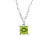 1.20 Carat (ctw) Peridot Princess Solitaire Pendant Necklace in Sterling Silver with Chain