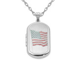 Sterling Silver American Flag Locket Pendant Necklace with Chain