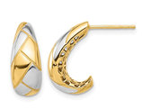 14K Yellow and White Gold J-Hoop Earrings