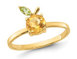 7/8 Carat (ctw) Citrine Orange with Peridot Leaf Ring in 14K Yellow Gold