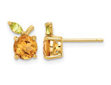 1.74 Carat (ctw) Citrine Orange and Peridot Post Earrings in 14k Yellow Gold