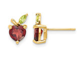 2.00 Carat (ctw) Garnet and Peridot Apple Fruit Charm Earrings in 14K Yellow Gold