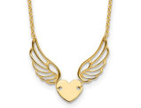 14K Yellow Heart with Wings Charm Pendant Necklace with Chain (17 inches)