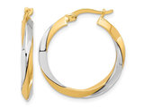 14K Yellow and White Gold Twist Hoop Earrings 