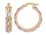 14K Yellow, White and Rose Gold Twist Polished Hoop Earrings 
