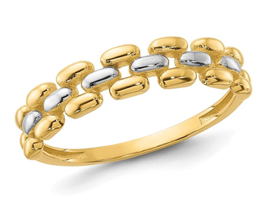 14K Yellow Gold Polished Bead Pattern Wedding Band Ring