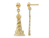 14K Yellow Gold Cape Hatteras Lighthouse Post Dangle Earrings 