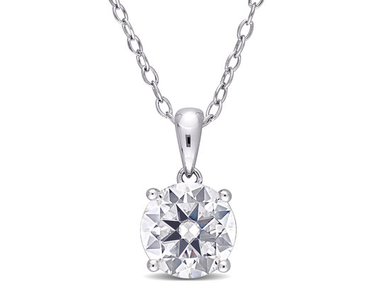 1.85 Carat (ctw) Lab-Created Moissanite Round Solitaire Pendant Necklace in Sterling Silver with Chain (8mm)