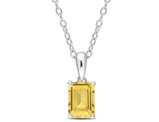 1.12 Carat (ctw) Citrine Emerald-Cut Pendant Necklace in Sterling Silver with Chain