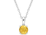 3/4 Carat (ctw) Citrine Solitaire Round Pendant Necklace in Sterling Silver with Chain