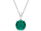 1.85 Carat (ctw) Lab-Created Emerald Solitaire Pendant Necklace in Sterling Silver with Chain