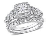 2/7 Carat (ctw) Diamond Engagement Bridal Ring & Wedding Band Set in Sterling Silver