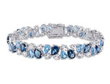 33 1/3 Carat (ctw) London Blue Topaz  and White Sapphire Tennis Bracelet in Sterling Silver (7.25 inches)