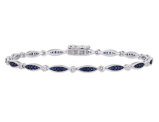 1.35 Carat (ctw) Lab-Created Blue and White Sapphire Bracelet in Sterling Silver (7.25 Inches)
