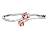 1.46 Carat (ctw) Lab-Created White Sapphire Rose Swirl Bangle Bracelet in Sterling Silver