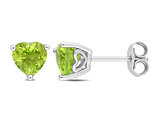 1.68 Carat (ctw) Peridot Heart-Shape Solitaire Stud Earrings in Sterling Silver