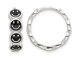 Sterling Silver Black Enamel Smiley Face Hoop Earrings