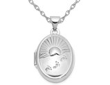 Sterling Silver Oval Sunset Locket Pendant Necklace with Chain