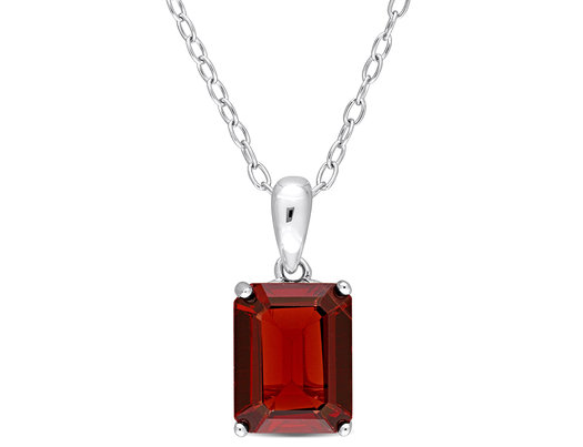 2.50 Carat (ctw) Garnet Octagon Pendant Necklace in Sterling Silver with Chain