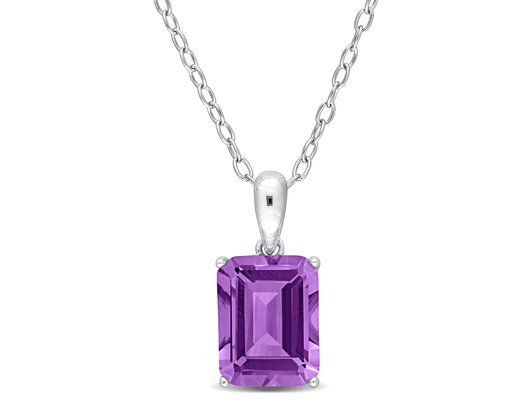 2.20 Carat (ctw) Amethyst Octagon Pendant Necklace in Sterling Silver with Chain