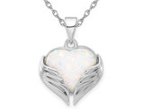 Lab-Created Opal Heart with Wings Pendant Necklace in Sterling Silver with Chain