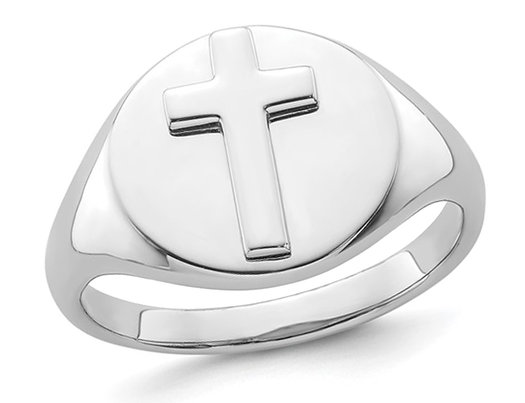 Mens Sterling Silver Polished Cross Ring