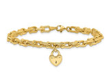 14K Yellow Gold Heart Lock Charm Link Bracelet (7.50 inches) 