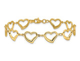 14K Yellow Gold Polished Heart Link Bracelet (7.00 Inches)