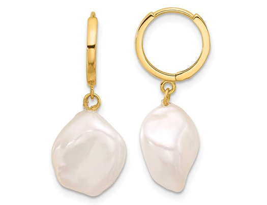 14K Yellow Gold Keshi Freshwater Cultured Pearl Earrings (11-12mm)