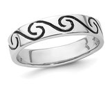 Sterling Silver Antiqued Wave Design Band Ring (4.5mm)