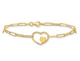 14K Yellow Gold Paperclip Heart Link Bracelet (7.25 inches) 