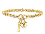 14K Yellow Gold Heart Key and Lock Charm Bracelet (7.50 inches) 
