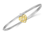 Sterling Silver Heart Charm Polished Bangle Bracelet