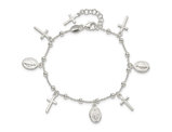 Sterling Silver Cross Miraculous Medal Charm Bracelet (6.25 Inches)