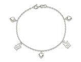 Sterling Silver Heart and Love Charm Bracelet (7.5 Inches)