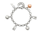 Stainless Steel Heart, Lock and Key Charm Bracelet (8.5 Inches)